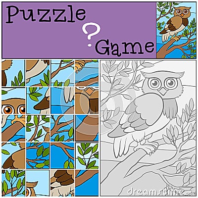 Children games: Puzzle. Little cute owl. Vector Illustration