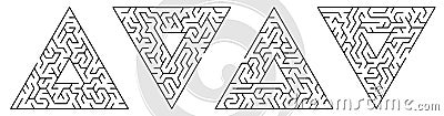 Children games. Set of triangular mazes, labyrinth of small level of difficulty. Puzzles and games for development of intelligence Vector Illustration