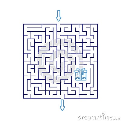 Children games. Square maze, labyrinth with different difficulty levels and gift box tied prize inside. Puzzles and games for Vector Illustration