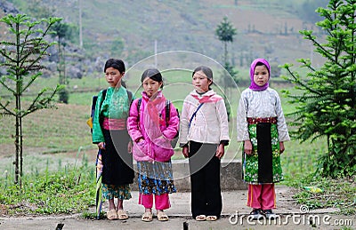 Children going to school in Bac Kan, Vietnam Editorial Stock Photo