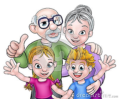 Children and Grandparents Cartoon Characters Vector Illustration