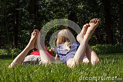 Children on the grass Stock Photo