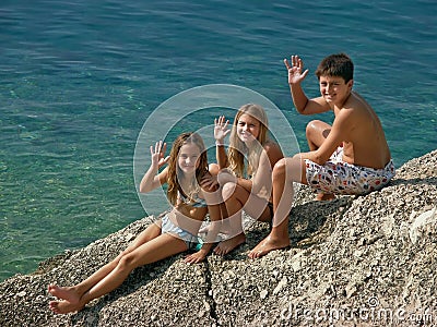 Children - greetings from sea Stock Photo