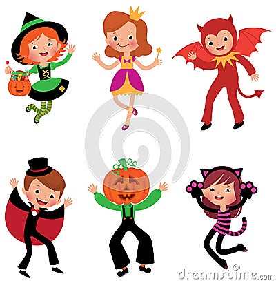 Children in Halloween costumes Vector Illustration