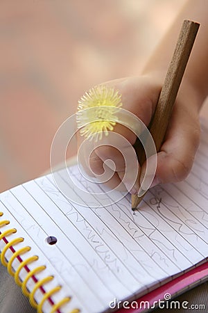 Children hand with funny yellow ring Stock Photo