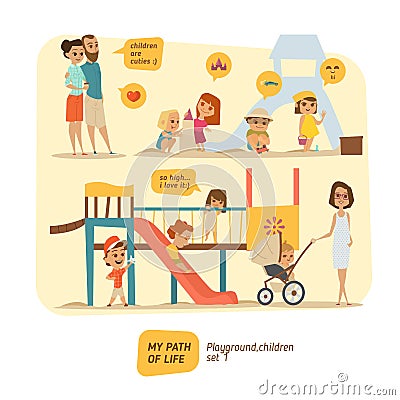 Children are happy on the playground Vector Illustration