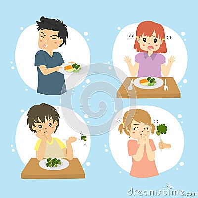 Children Hate Vegetables Vector Collection Vector Illustration