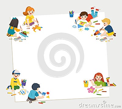 Children have fun and ready to get painting together.C Vector Illustration