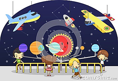 Children are having an educational study at the science physics Vector Illustration
