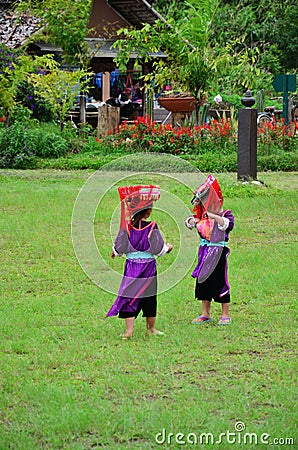 Children Hmong People waiting service the traveler for take photo with them Editorial Stock Photo