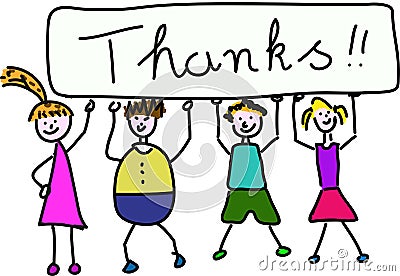 Children holding banner for Thanks Vector Illustration