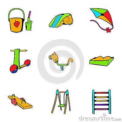 Children holiday icons set, cartoon style Vector Illustration