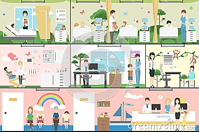 Children in hospital. Vector Illustration