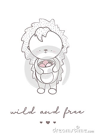 Children illustration animal hedgehog postcards cute animals graphik Vector Illustration