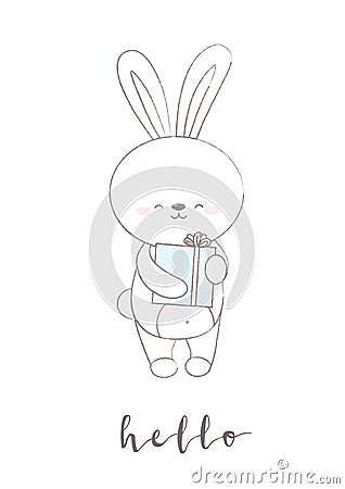 Children illustration animal rabbit postcards cute animals graphik Vector Illustration