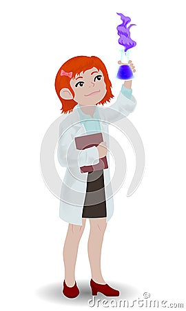 Children illustration with a chemist girl. Vector Illustration