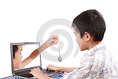 Children internet addiction Stock Photo