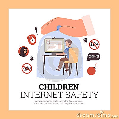 Children Internet safety and parental control of content, vector illustration. Vector Illustration