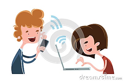 Children and internet today illustration cartoon character Cartoon Illustration