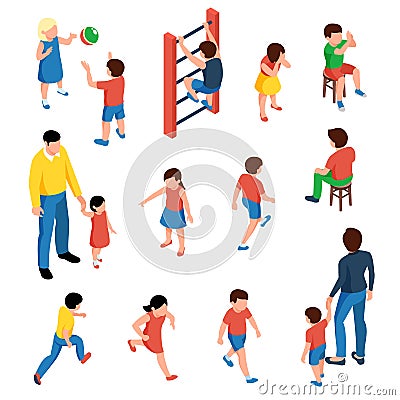 Children Isometric Set Vector Illustration