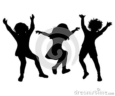 Children jumping. Black silhouettes on white background Vector Illustration