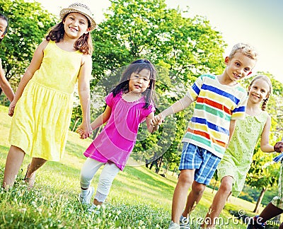 Children Kids Friendship Walking Happiness Concept Stock Photo