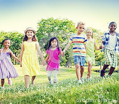 Children Kids Friendship Walking Happiness Concept Stock Photo