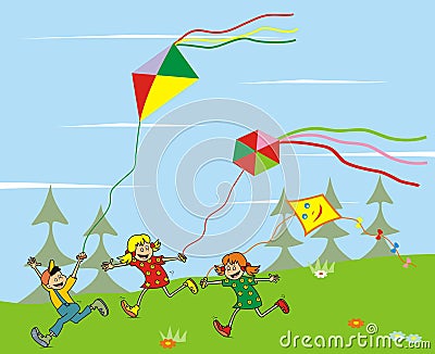 Children and kites Vector Illustration