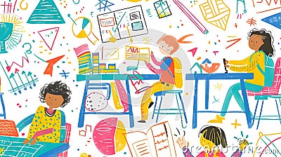 Children Learn and Collaborate, Engaging in Creative Activities, Solving Problems, and Discovering New Knowledge To Stock Photo