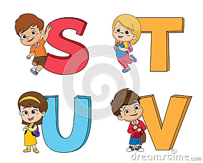 Children learn the English alphabet.Vector and illustration. Vector Illustration