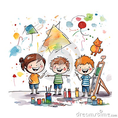 Children learn to draw. Stock Photo