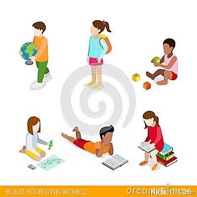 Children learning studying making classes homework Vector Illustration