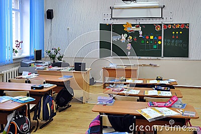 The children left the classroom leaving things on the desks Editorial Stock Photo
