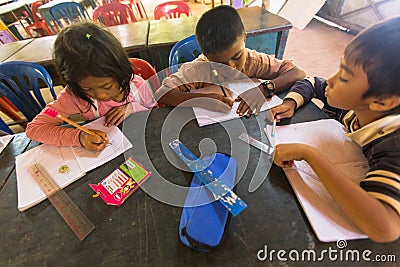 Children in lesson at school by project Cambodian Kids Care Editorial Stock Photo