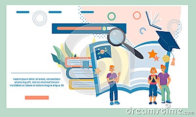 Children library or book festival web page banner with reading kids vector illustration Cartoon Illustration