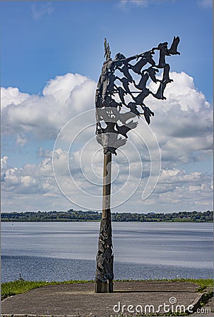 The Children of Lir sculpture overlooking Lough Owel Stock Photo