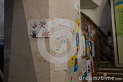 children living in the metro of the city of Kharviv make drawings of peace Editorial Stock Photo