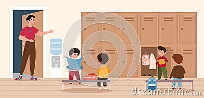 Children in locker room Vector Illustration