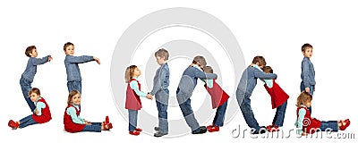 Children making word SCHOOL collage Stock Photo