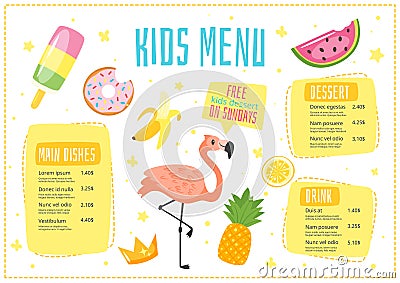 Children menu meal template. Vector Illustration