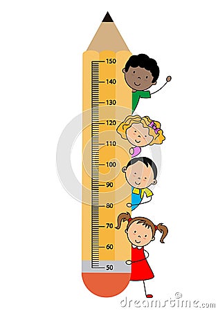 Children meter wall. Children with a pencil Vector Illustration