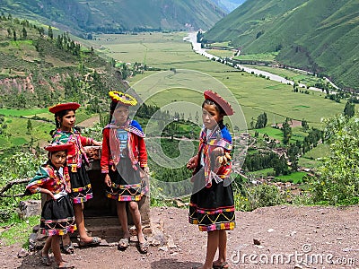 Children at Mirador Taray near Pisac in Peru Editorial Stock Photo