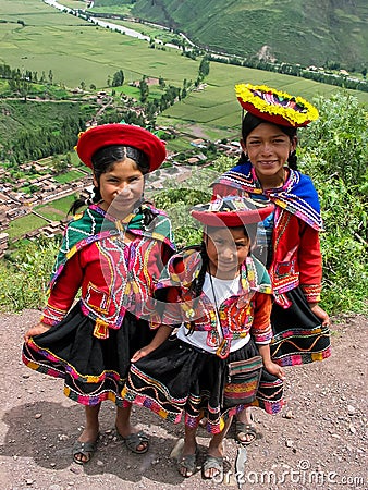 Children at Mirador Taray near Pisac in Peru Editorial Stock Photo