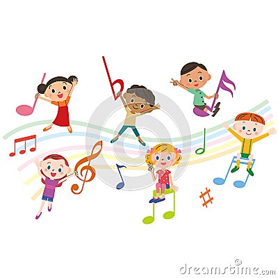 Children with music notes Vector Illustration