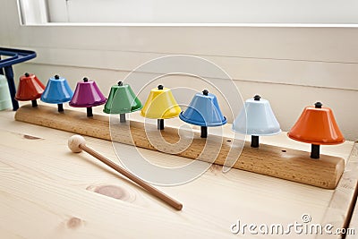 Children music therapy color bells. Therapeutic instrument Stock Photo