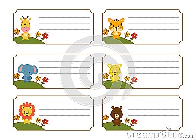 Children name card vector with cute animals Vector Illustration