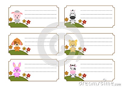 Children name card vector with cute animals Vector Illustration