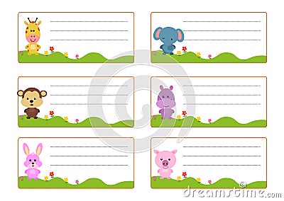 Children name card vector with cute animals Vector Illustration