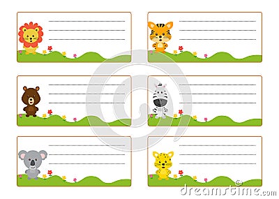 Children name card vector with cute animals 01 Vector Illustration