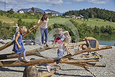 Children natural playground near Smartinsko lake, Celje Editorial Stock Photo